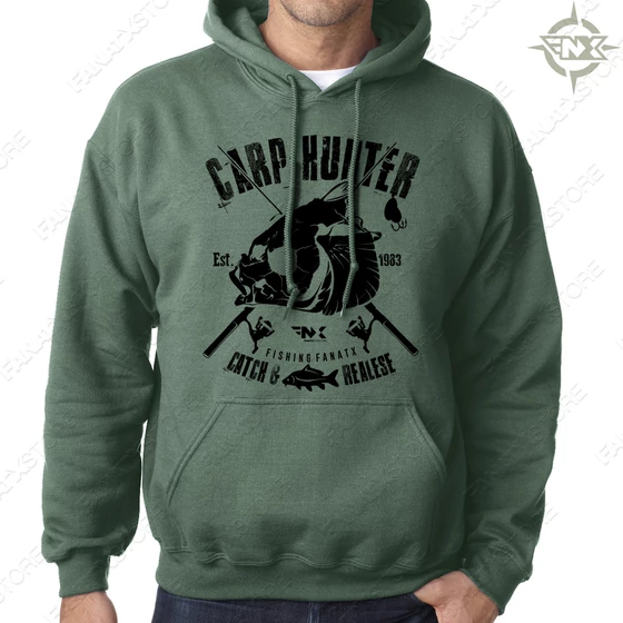 Carp Hunter Kapucnis pulóver zsebes/ belebújós (fekete minta)