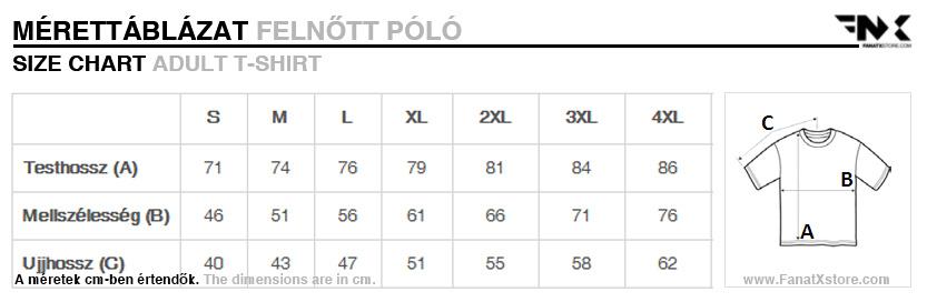 felnőtt póló mérettáblázat